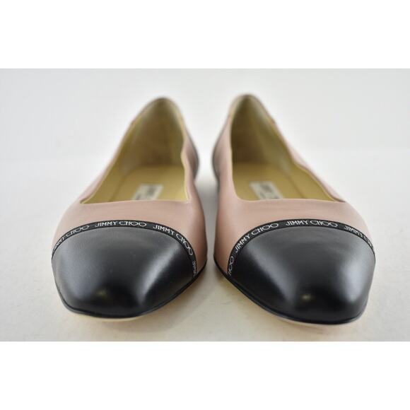 Jimmy Choo Watson Black Ballet Pink Leather Logo Slip On Ballerina Flats 39.5 - Picture 6 of 12